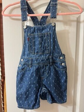 Levi's Blue Denim Short Overalls with Subtle Dot Detail